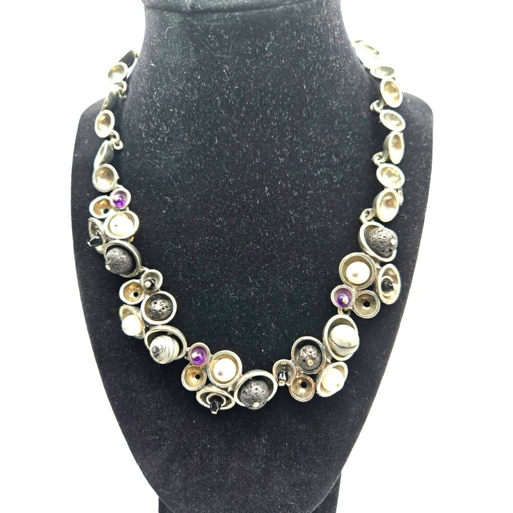Osmose By Sonia Ferland Necklace MCM Brutalist Modern Designer with lava agate